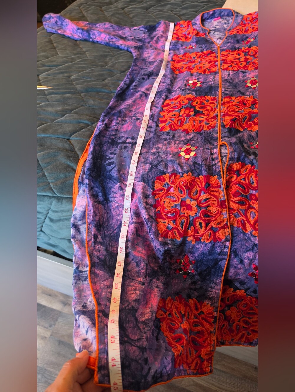 Embroidered Long Tunic in Purple and Orange Made In India 100% Cotton Size 44 - Picture 15 of 16
